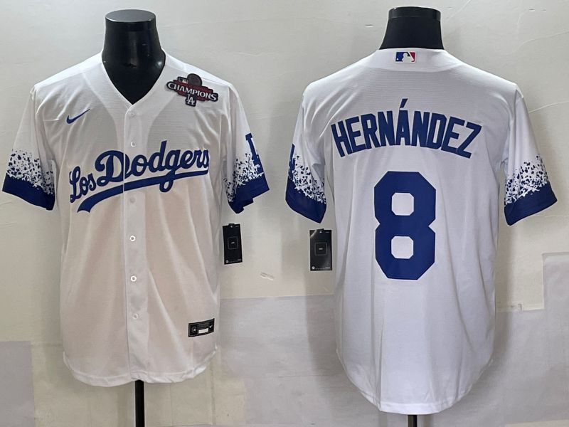 Men 2025 Los Angeles Dodgers #8 Hernandez White blue City Edition Nike MLB Jersey style 5->cleveland indians->MLB Jersey